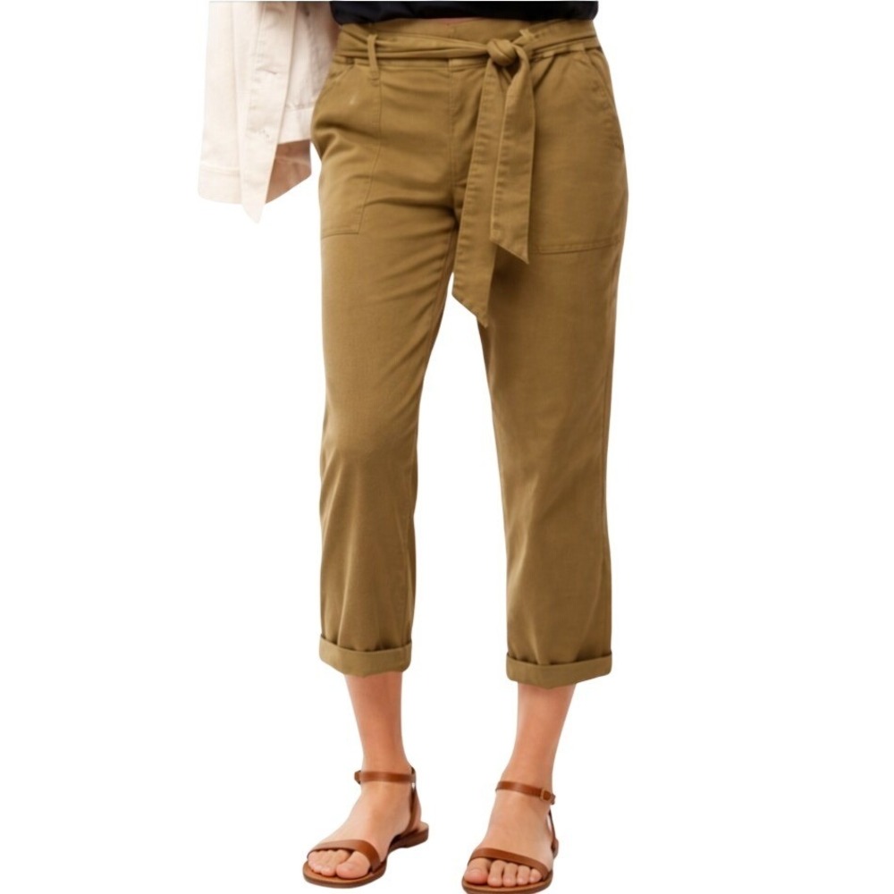 Cabi Womens 4 Discovery Belted Paper Bag Pants Trousers in Khaki Brown Tan